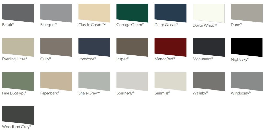 22 Colorbond swatch examples